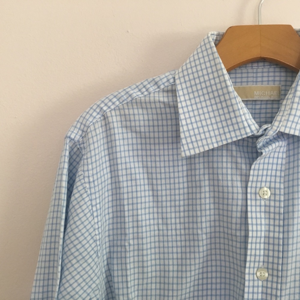 Michael Kors Light Blue & White Plaid Dress Shirt